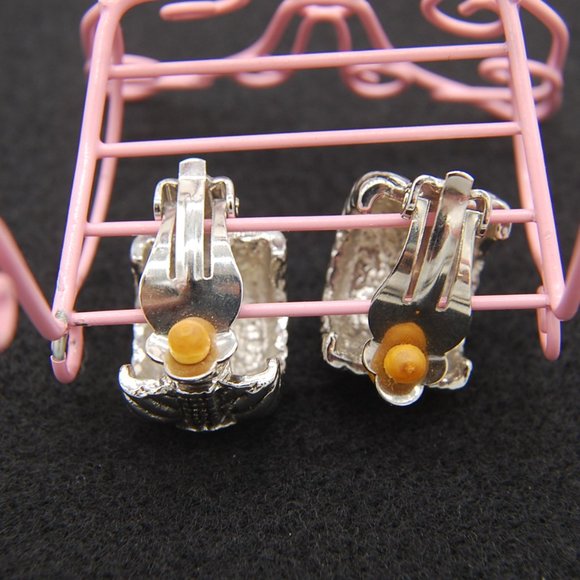 Vintage Silver tone Smokey Blue Topez Clip-On Earrings - Picture 3 of 5